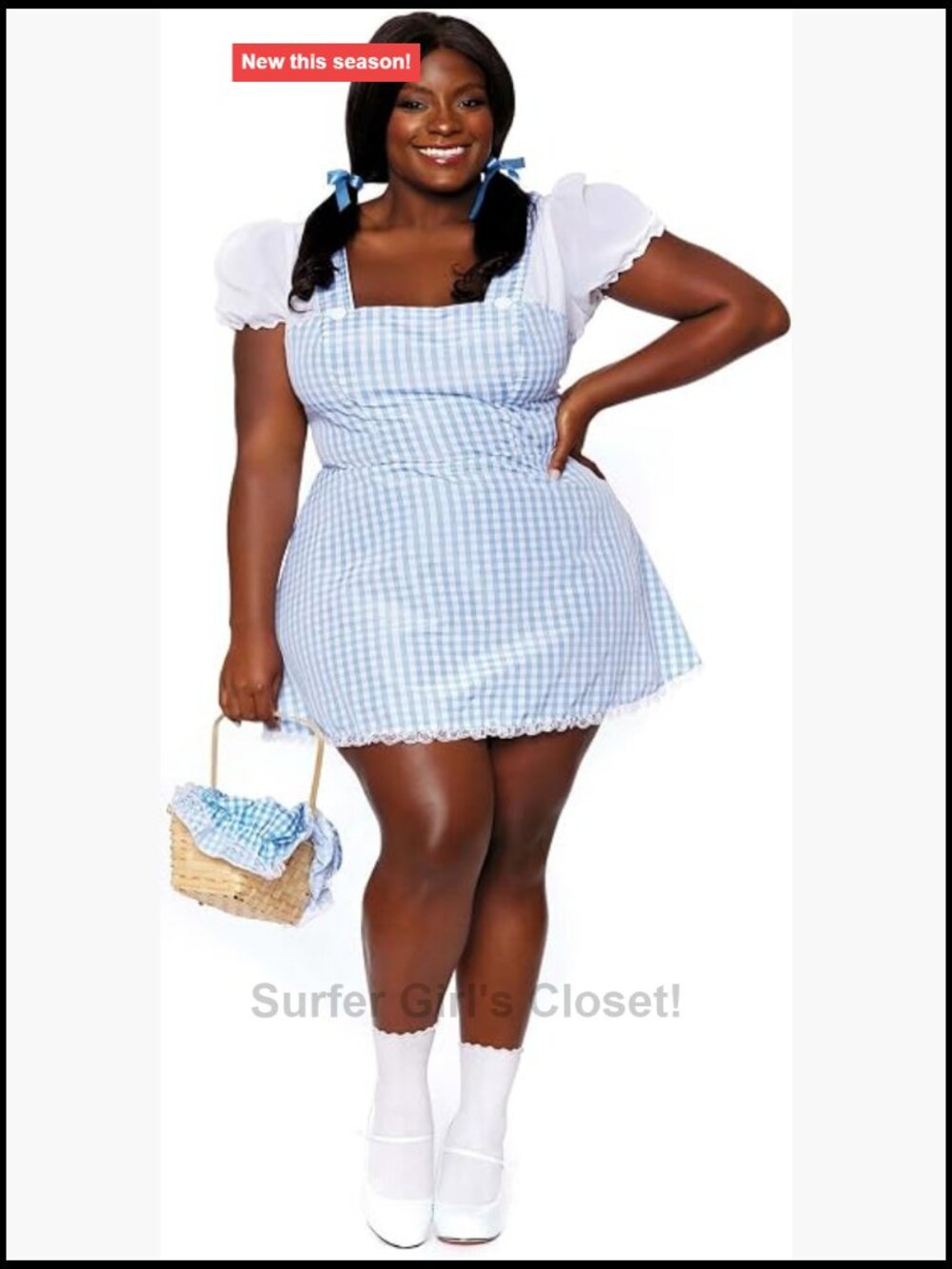 Women's Checkered Gingham Costume Dress with White Chiffon Sleeves Halloween